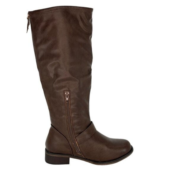 XOXO Minkler Brown Faux Leather Knee High Wide Calf Womens Boots Size 5.5W - Picture 3 of 11
